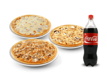 3 Pizzas petite au choix 
+ 1 Maxi coca cola 1.5l.