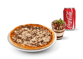 1 Pizza petite au choix 
+ 1 Dessert au choix 
+ 1 Boisson 33cl au choix