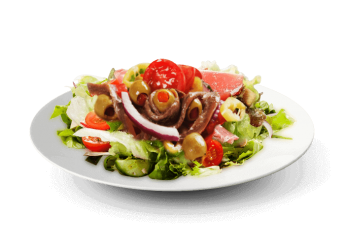 Salade, tomates, mozzarella, anchois, cpres, basilic, huile d'olives 
+ Sauce vinaigrette  
+ Pain offert.